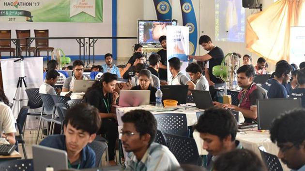 The student participants at last year’s Smart India Hackathon.(HT REPRESENTATIONAL PHOTO)