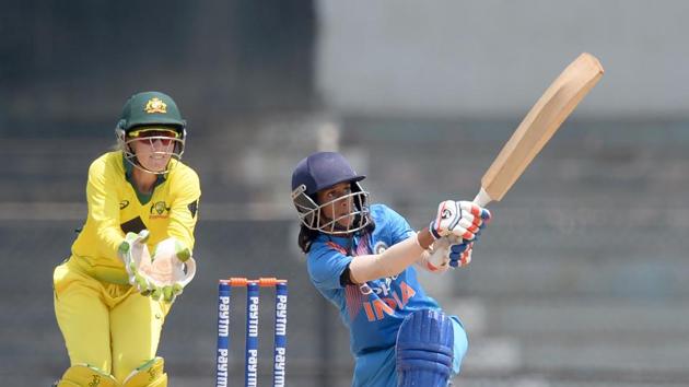 The Indian women’s cricket team bowed out of the Women’s T20 Tri-series on Monday as they suffered a 36-run defeat to Australia at the Brabourne stadium in Mumbai. (Punit Paranjpe / AFP) The Indian women’s cricket team bowed out of the Women’s T20 Tri-series on Monday as they suffered a 36-run defeat to Australia at the Brabourne stadium in Mumbai. (Punit Paranjpe / AFP)
