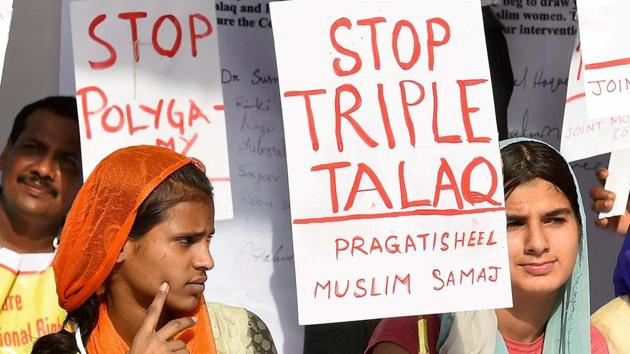 A 2017 file photo of activists of Joint Movement Committee protesting on the issue of 'Triple Talaq' in New Delhi.(PTI)