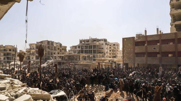 To help the Syrian government capture the rest, key backer Russia has held talks with various rebel groups to negotiate withdrawals from the three remaining pockets. One area was emptied in recent days under such a deal, and thousands left a second part held by the Islamist Faylaq al-Rahman rebel faction on Sunday. (Amer Almohibany / AFP) To help the Syrian government capture the rest, key backer Russia has held talks with various rebel groups to negotiate withdrawals from the three remaining pockets. One area was emptied in recent days under such a deal, and thousands left a second part held by the Islamist Faylaq al-Rahman rebel faction on Sunday. (Amer Almohibany / AFP)
