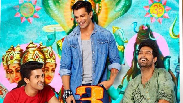 Kay Kay Menon, Karan Singh Grover, Kunaal Roy Kapoor and Ravi Dubey on the poster of 3 Dev.(Twitter)