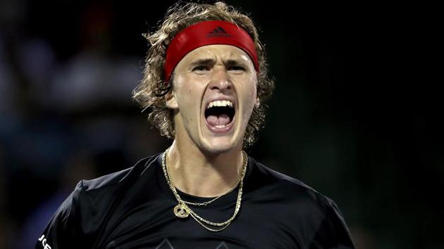 Alexander Zverev of Germany celebrates match point against David Ferrer of Spain during the Miami Open tennis tournament.(AFP)