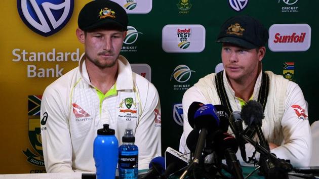 Australian cricket team captain Steve Smith (R) and Cameron Bancroft admitted to ball-tampering during the third Test against South Africa in Cape Town.(AFP)