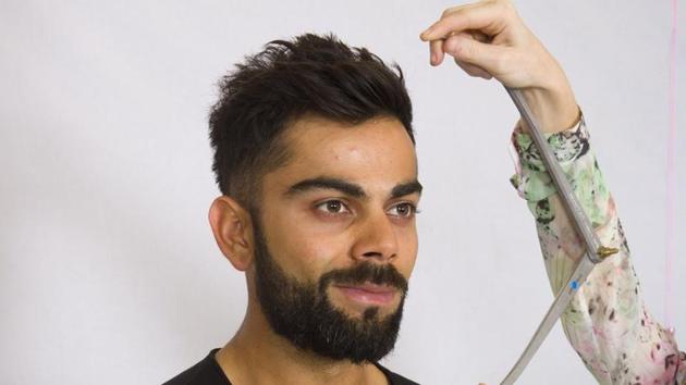 Measurements being taken of Indian captain Virat Kohli for Madame Tussauds’ wax statue. (Twitter) Measurements being taken of Indian captain Virat Kohli for Madame Tussauds’ wax statue. (Twitter)