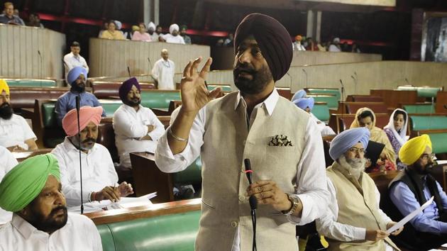Leader of Opposition Sukhpal Singh Khaira during budget session at the Punjab assembly in Chandigarh on Wednesday.(Keshav Singh)