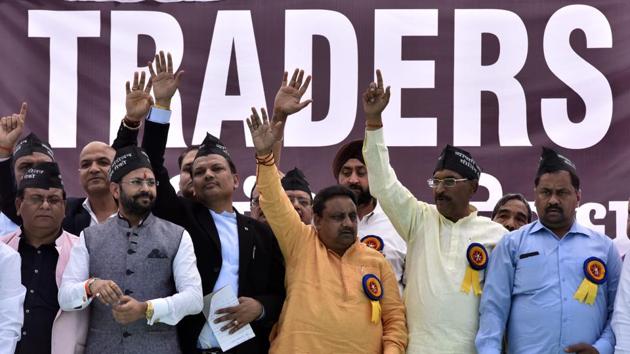 Traders and shop workers in Delhi participated in a mega rally against the ongoing sealing drive, at Ramlila ground in New Delhi. All major markets in New Delhi remained closed on Wednesday as part of a ‘Delhi Bandh’ to protest the sealing of commercial establishments on the directions of Supreme Court-appointed monitoring committee. (Sonu Mehta / HT Photo) Traders and shop workers in Delhi participated in a mega rally against the ongoing sealing drive, at Ramlila ground in New Delhi. All major markets in New Delhi remained closed on Wednesday as part of a ‘Delhi Bandh’ to protest the sealing of commercial establishments on the directions of Supreme Court-appointed monitoring committee. (Sonu Mehta / HT Photo)