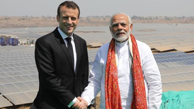 Prime Minister Narendra Modi with Emmanuel Macron on March 12, 2018 during the French president’s visit to India.(AFP File Photo) Prime Minister Narendra Modi with Emmanuel Macron on March 12, 2018 during the French president’s visit to India.(AFP File Photo)