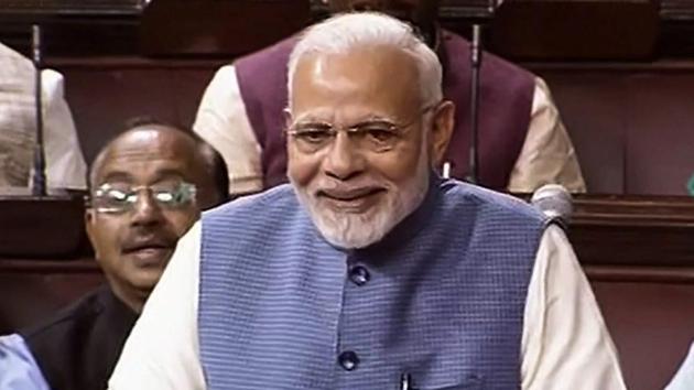Prime Minister Narendra Modi speaks in the Rajya Sabha during the second phase of budget session, at the Parliament House in New Delhi on Wednesday. (PTI File Photo) Prime Minister Narendra Modi speaks in the Rajya Sabha during the second phase of budget session, at the Parliament House in New Delhi on Wednesday. (PTI File Photo)