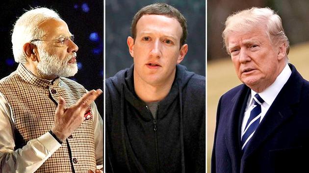 Combination image of Prime Minister Narendra Modi, Facebook CEO Mark Zuckerberg and US President Donald Trump.(Agencies) Combination image of Prime Minister Narendra Modi, Facebook CEO Mark Zuckerberg and US President Donald Trump.(Agencies)
