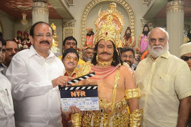 In the introductory shot, a scene from NTR’s widely popular Daana Veera Soora Karna was filmed. Nandamuri Balakrishna appeared as Duryodhana from the said film. In the introductory shot, a scene from NTR’s widely popular Daana Veera Soora Karna was filmed. Nandamuri Balakrishna appeared as Duryodhana from the said film.