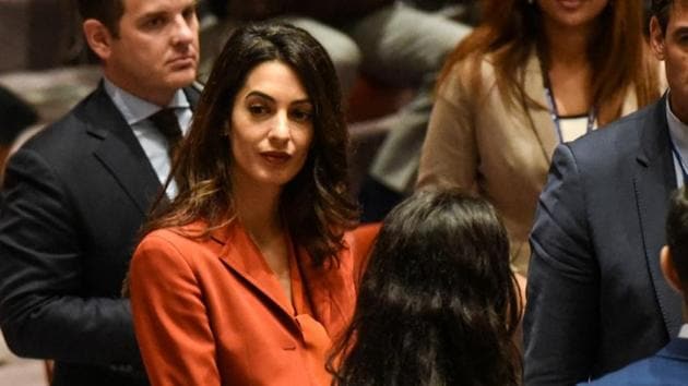 Amal Clooney attends a security council meeting at UN headquarters during the United Nations General Assembly in New York City, on September 21, 2017.(Reuters file photo)