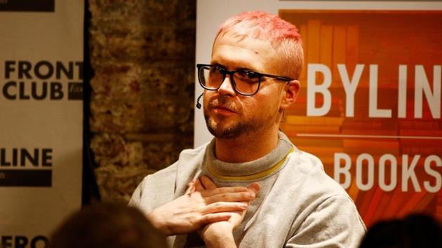 Christopher Wylie, a whistle-blower who formerly worked with Cambridge Analytica, speaks at the Frontline Club in London, Britain.(REUTERS)