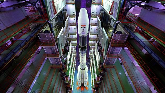 A view of fully integrated GSLV-F08 inside the Vehicle Assembly Building at Sriharikota. The 27-hour countdown began on Thursday for the launch of the GSAT-6A communication satellite from the Sriharikota spaceport in Andhra Pradesh.(PTI Photo)
