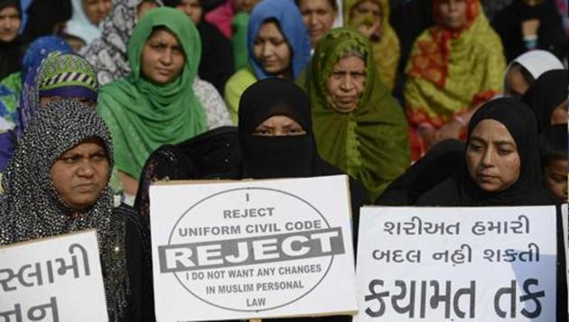 This file photo taken on November 4, 2016 shows Muslim women at a rally to oppose the Uniform Civil Code (UCC).(AFP FILE)