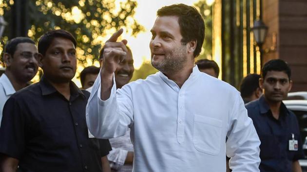 Congress president Rahul Gandhi talks to the mediapersons outside Rashtrapati Bhavan after a party delegation submitted a memorandum to President Ram Nath Kovind in New Delhi, on Wednesday. (PTI) Congress president Rahul Gandhi talks to the mediapersons outside Rashtrapati Bhavan after a party delegation submitted a memorandum to President Ram Nath Kovind in New Delhi, on Wednesday. (PTI)