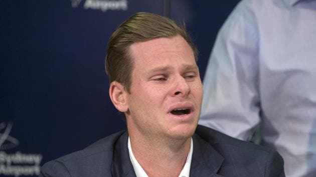 Former Australian cricket captain Steve Smith reacts as he speaks to the media in Sydney, Thursday, March 29, 2018, after being sent home from South Africa following a ball tampering scandal.(AP)