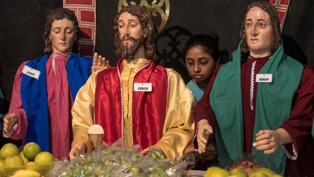 A replica of the 12 disciples with Jesus during the Last Supper. (Satish Bate/HT Photo)