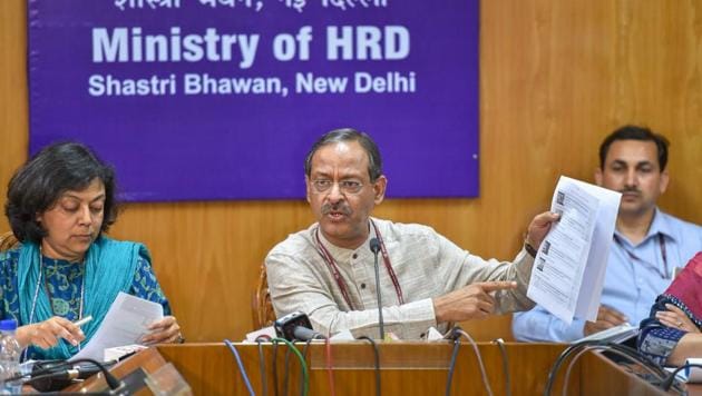 Education secretary Anil Swarup announces the re-examination dates for CBSE’s Class 10 Maths and Class 12 Economics papers that were cancelled after an alleged leak, in New Delhi on Friday.(PTI)