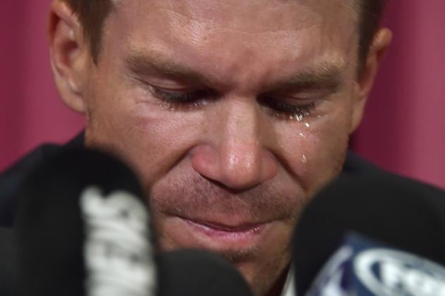 During the press conference, David Warner struggled to fight back the tears as he read a prepared statement in which he said his actions had been “inexcusable”. (AFP)