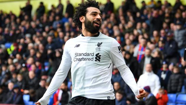 Mohamed Salah scored his 29th goal of a hugely impressive debut season in England, his 84th-minute finish completing Liverpool’s turnaround at Selhurst Park vs Crystal Palace and taking them to second in the Premier League.(REUTERS)