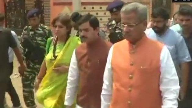 BJP BJP national spokesperson Shahnawaz Hussain, Rajya Sabha member Roopa Ganguly and BJP national vice-president and Rajya Sabha member Om Prakash Mathur visit Asansol in West Bengal on Sunday.(ANI Twitter)