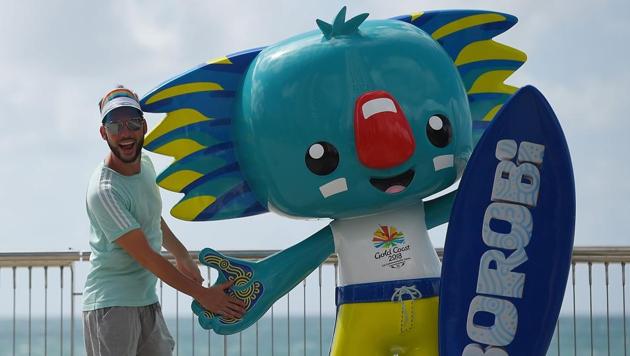 A man poses with "Borobi", the official mascot of the Commonwealth Games 2018. (AFP)