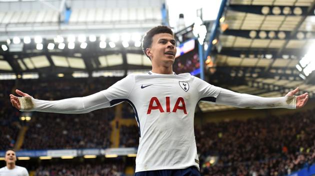 Tottenham Hotspur's English midfielder Dele Alli celebrates after scoring their second goal during the Premier League match vs Chelsea at Stamford Bridge in London on Sunday.(AFP)