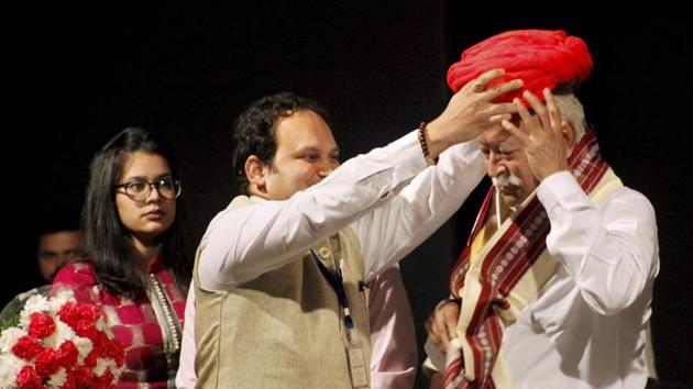 Mohan Bhagwat was in Pune to launch six books written by Dnyaneshwar Mulay, a 1983-batch Indian Foreign Service officer. (PTI) Mohan Bhagwat was in Pune to launch six books written by Dnyaneshwar Mulay, a 1983-batch Indian Foreign Service officer. (PTI)