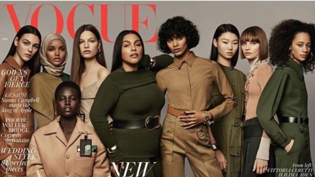 The nine chosen models on the cover of the magazine’s May issue have been described as fashion’s New Frontiers.(Instagram)