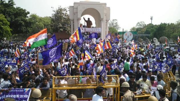 Uttar Pradesh CM Yogi Adityanath said the central and state governments are dedicated towards the welfare of backward castes, SC and ST. Adityanath appealed to demonstrators to not disturb the law and order. (Subhankar Chakraborty / HT Photo)