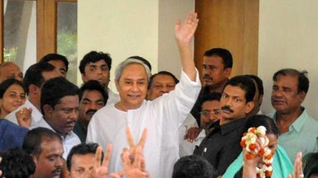 Odisha chief minister Naveen Patnaik in Bhubaneswar after the party candidate Rita Sahu won the Bijepur by-election(PTI)