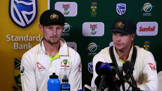 Australian cricket team captain Steve Smith (R) and teammate Cameron Bancroft got lengthy bans for ball tampering during third Australia-South Africa Test.(AFP)