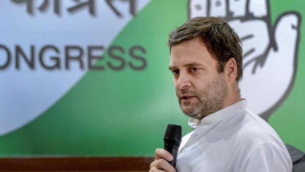 Congress President Rahul Gandhi speaks during National Executive meeting at AICC headquarters in New Delhi.(PTI file photo) Congress President Rahul Gandhi speaks during National Executive meeting at AICC headquarters in New Delhi.(PTI file photo)