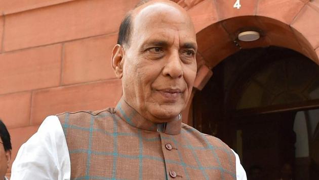 Union home minister Rajnath Singh during the Budget session at Parliament House in New Delhi on Tuesday.(PTI) Union home minister Rajnath Singh during the Budget session at Parliament House in New Delhi on Tuesday.(PTI)