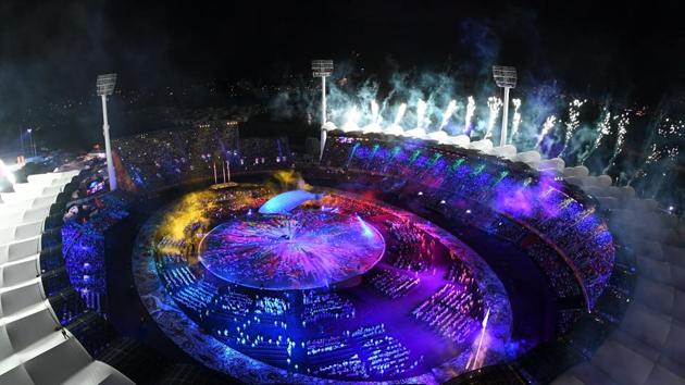 Fireworks get off during the opening ceremony of the 2018 Gold Coast Commonwealth Games at the Carrara Stadium. (AFP)