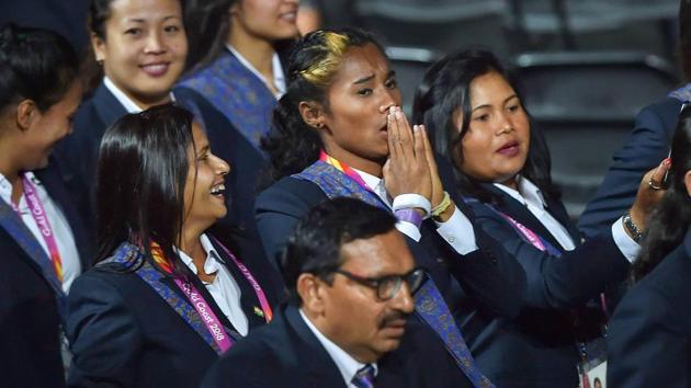 Indian athletes have a gala time as they march past at Carrara Stadium during the opening ceremony of Commonwealth Games 2018. (PTI)
