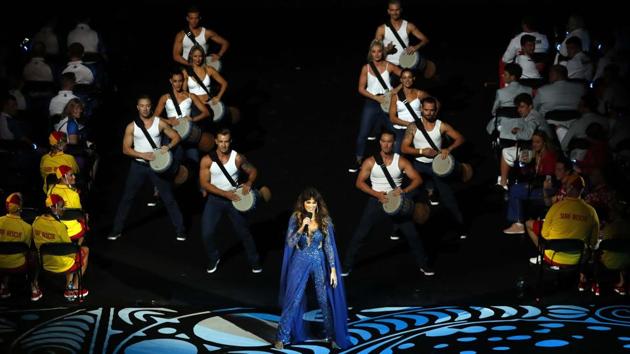 Delta Goodrem performs during the opening ceremony.y (REUTERS)
