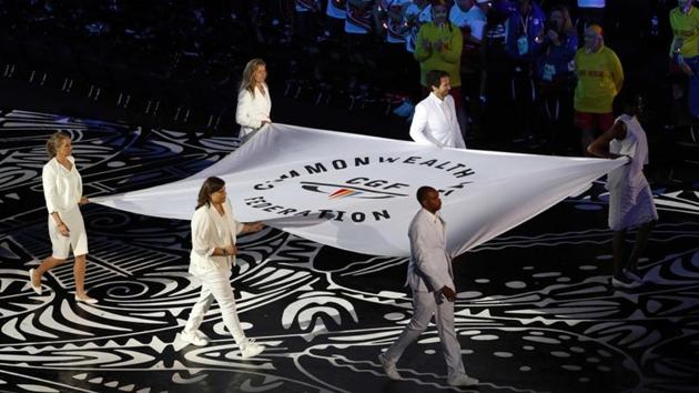 CGF flag is carried during the opening ceremony. (REUTERS)