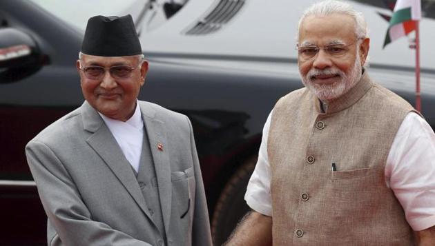 Nepal's Prime Minister Khadga Prasad Sharma Oli with his Indian counterpart Narendra Modi.(REUTERS FILE) Nepal's Prime Minister Khadga Prasad Sharma Oli with his Indian counterpart Narendra Modi.(REUTERS FILE)