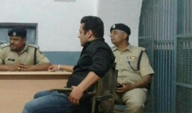 Salman Khan at the Jodhpur Central Jail after being convicted in blackbuck poaching case.(ANI)