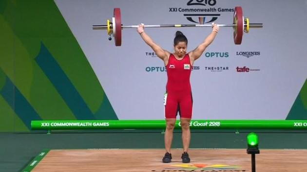 Get highlights of 2018 Commonwealth Games, taking place in Gold Coast, here. Sanjita Chanu won India’s second gold medal at the 2018 Commonwealth Games in Gold Coast today.(Twitter)