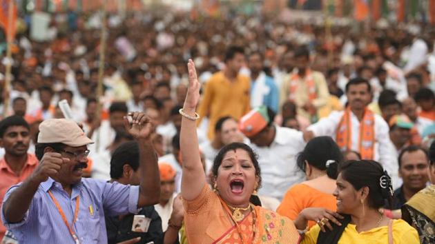 Workers were pleased as the party had arranged for special trains so that they could travel to the venue for free. (satyabrata tripathy/ht photo)