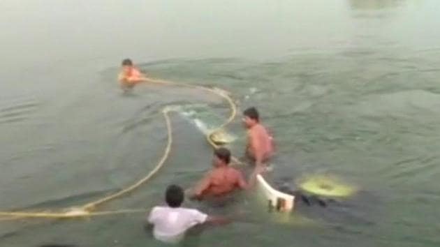 Nine bodies have been fished out of the deep waters of the canal and 15 others were rescued by the local villagers, who rushed to the spot after the accident.(ANI/Twitter)