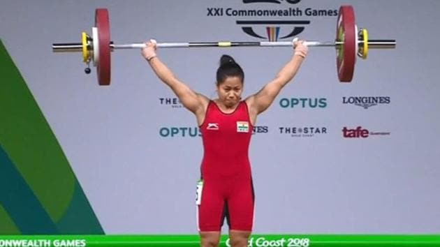 Sanijta Chanu won India’s second gold medal in the 2018 Commonwealth Games, finishing first in the women’s 53 kg weightlifting finals.(Twitte)