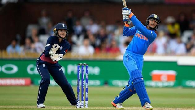 Smriti Mandhana cracked five fours and four sixes in her 86-run knock as the India women’s cricket team beat England by one wicket in the first ODI in Nagpur, on Friday (April 6).(Twitter)