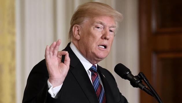 In this file photo taken on April 3, 2018, US President Donald Trump speaks during a joint press conference with three Baltic States (Estonia, Latvia and Lithuania) in the East Room of the White House in Washington, DC. Trump on April 6 defended his imposition of tariffs on metal imports, as soaring tensions with China fan global fears of an all-out trade war.(AFP)