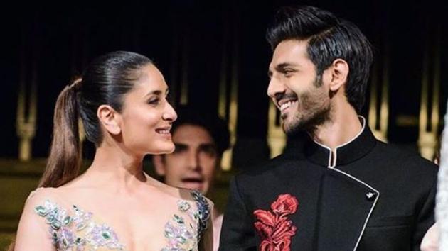 Kareena Kapoor Khan and Kartik Aaryan at a Manish Malhotra show in Singapore earlier this week.(Kartikaaryan/Instagram)