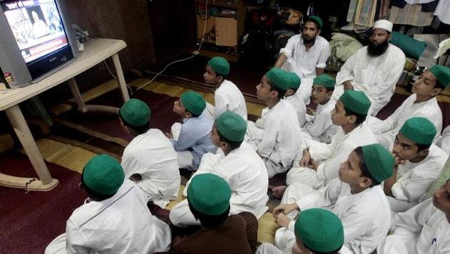 Students of Madrasa Gulshan E Raza Taleemul Quraan Orphanage watch a live telecast of PM Narendra Modi at Colaba in Mumbai.(Anshuman Poyrekar/HT File Photo) Students of Madrasa Gulshan E Raza Taleemul Quraan Orphanage watch a live telecast of PM Narendra Modi at Colaba in Mumbai.(Anshuman Poyrekar/HT File Photo)
