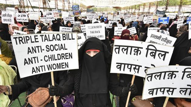 Muslim women protest against the Triple Talaq Bill at Ramlila Ground in New Delhi on April 04, 2018. (Raj K Raj / HT Photo) Muslim women protest against the Triple Talaq Bill at Ramlila Ground in New Delhi on April 04, 2018. (Raj K Raj / HT Photo)