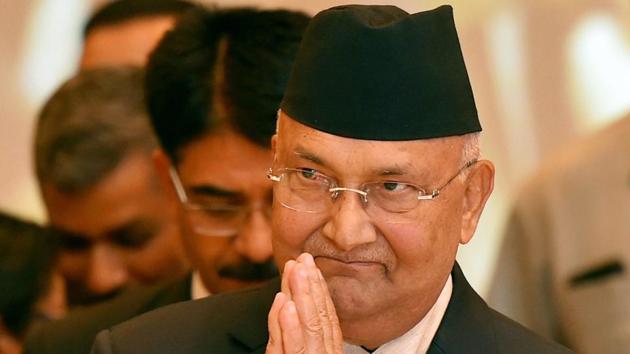 Nepal’s Prime Minister KP Oli during a meeting with Indian industrialists in New Delhi on Friday.(PTI Photo)